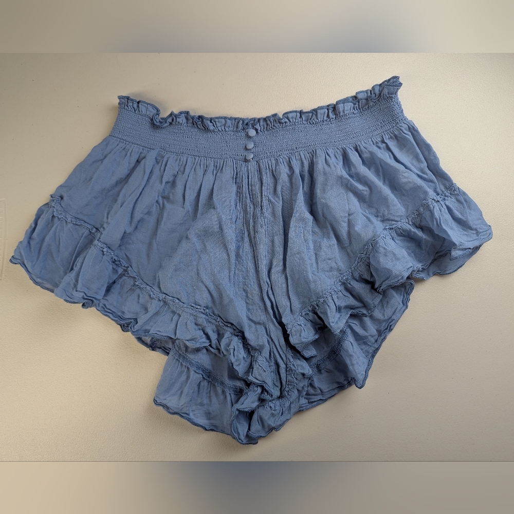 Intimately Free People Bloomer Shorts Blue Ruffle Cottage Western Womens Medium